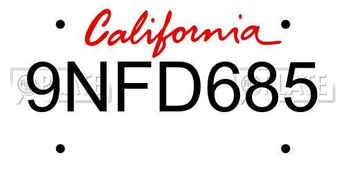 9NFD685 California License Plate