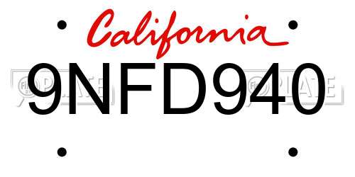 9NFD940 California License Plate
