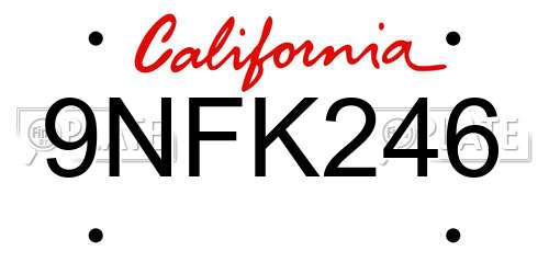 9NFK246 California License Plate