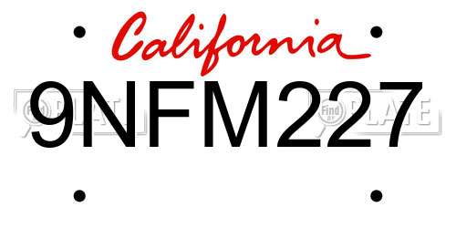 9NFM227 California License Plate