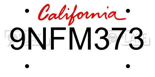 9NFM373 California License Plate