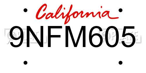 9NFM605 California License Plate