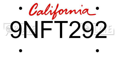 9NFT292 California License Plate