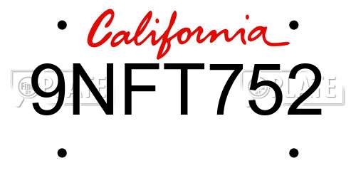 9NFT752 California License Plate