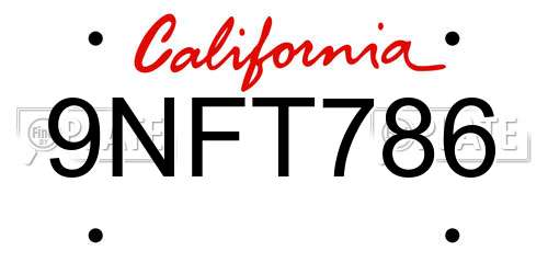 9NFT786 California License Plate