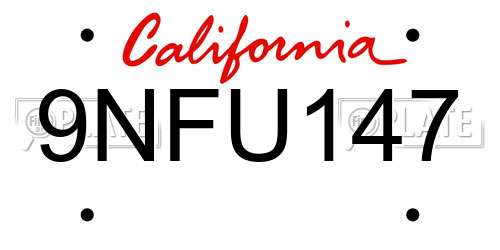 9NFU147 California License Plate