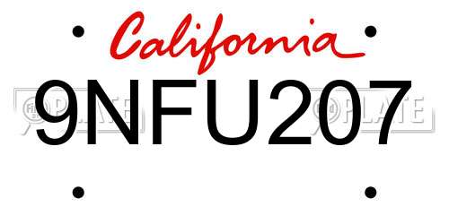 9NFU207 California License Plate