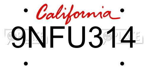 9NFU314 California License Plate