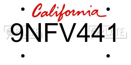 9NFV441 California License Plate