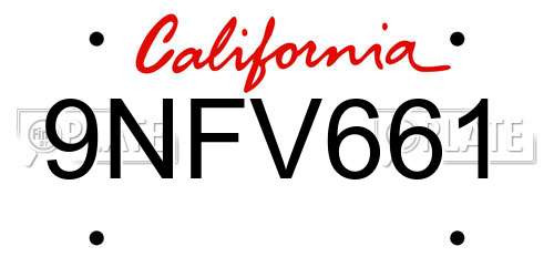 9NFV661 California License Plate