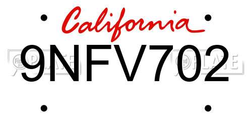 9NFV702 California License Plate