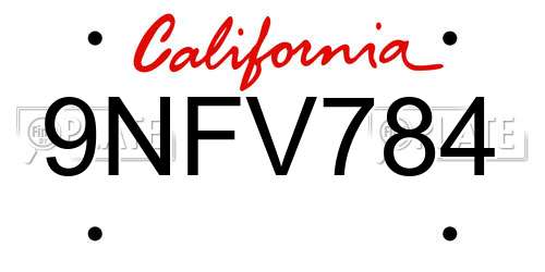 9NFV784 California License Plate