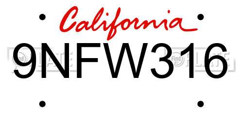 9NFW316 California License Plate