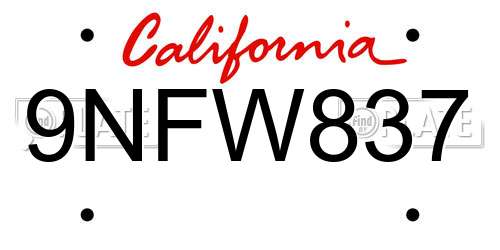 9NFW837 California License Plate