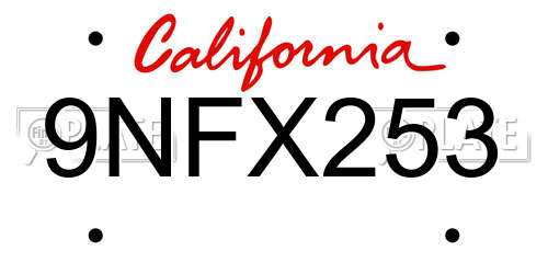 9NFX253 California License Plate
