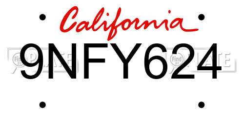 9NFY624 California License Plate