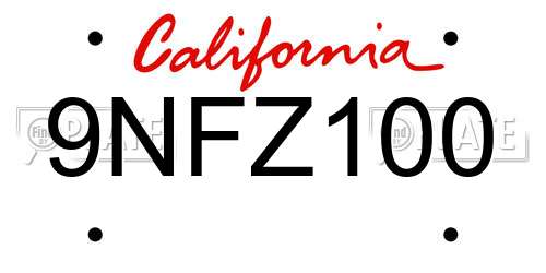 9NFZ100 California License Plate