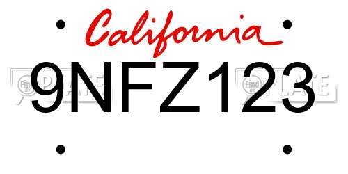 9NFZ123 California License Plate