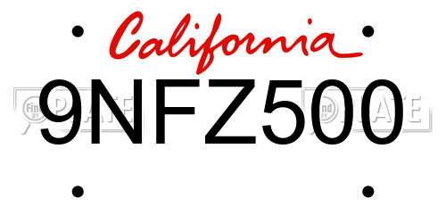 9NFZ500 California License Plate