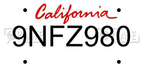 9NFZ980 California License Plate
