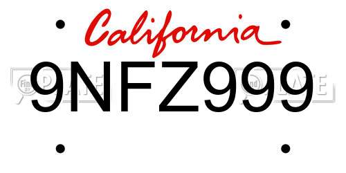 9NFZ999 California License Plate