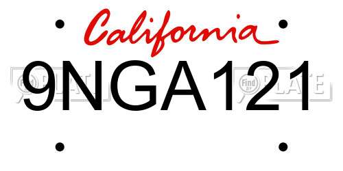 9NGA121 California License Plate