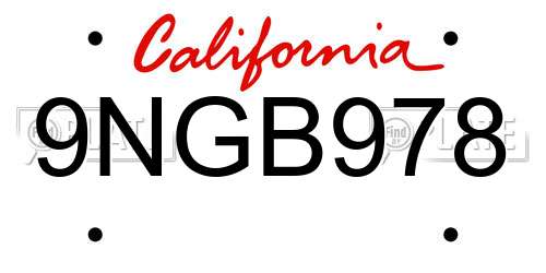 9NGB978 California License Plate