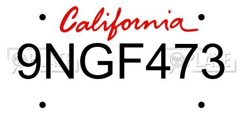9NGF473 California License Plate