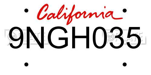 9NGH035 California License Plate