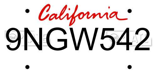 9NGW542 California License Plate