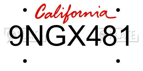 9NGX481 California License Plate