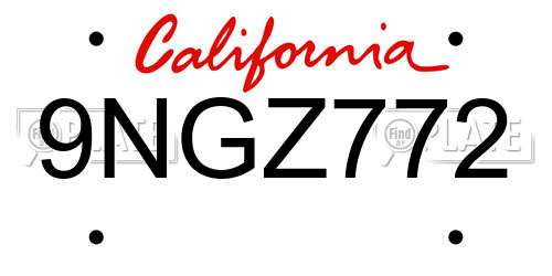 9NGZ772 California License Plate