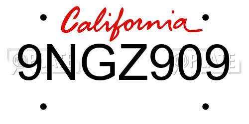 9NGZ909 California License Plate