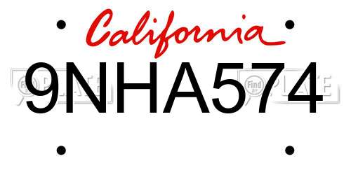 9NHA574 California License Plate
