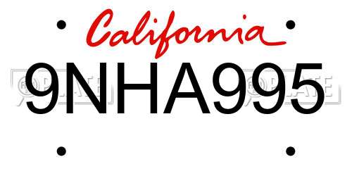 9NHA995 California License Plate