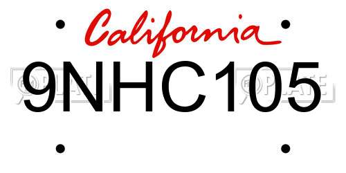 9NHC105 California License Plate