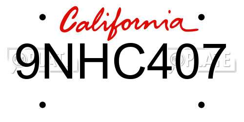 9NHC407 California License Plate