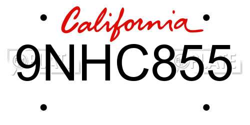 9NHC855 California License Plate