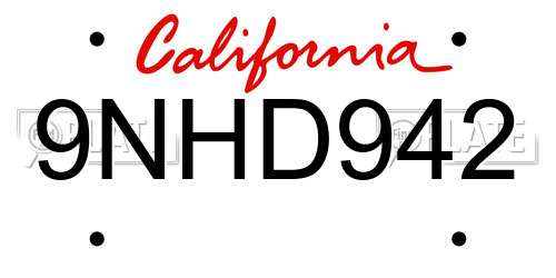9NHD942 California License Plate