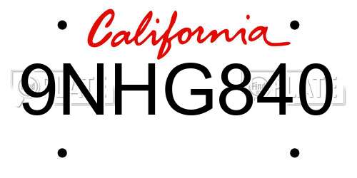9NHG840 California License Plate
