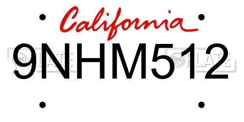 9NHM512 California License Plate
