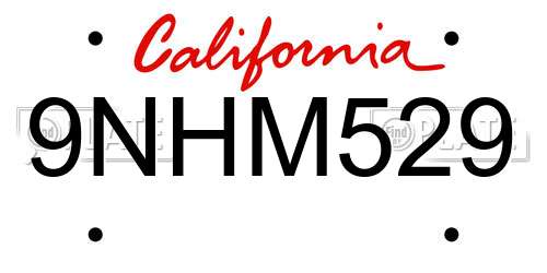 9NHM529 California License Plate