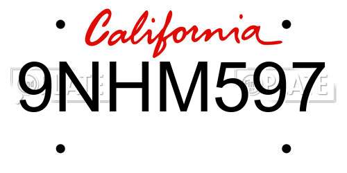 9NHM597 California License Plate