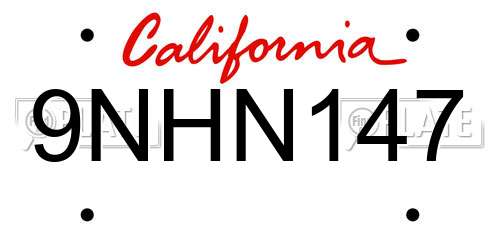 9NHN147 California License Plate