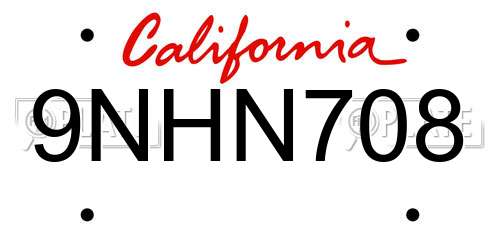9NHN708 California License Plate