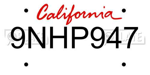 9NHP947 California License Plate