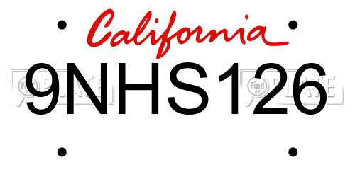 9NHS126 California License Plate