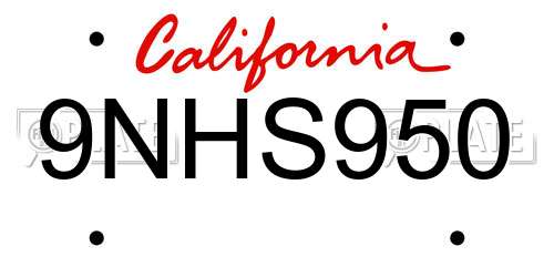 9NHS950 California License Plate