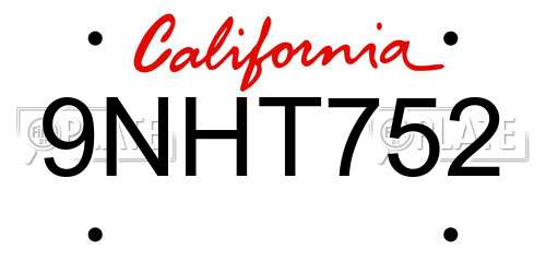 9NHT752 California License Plate