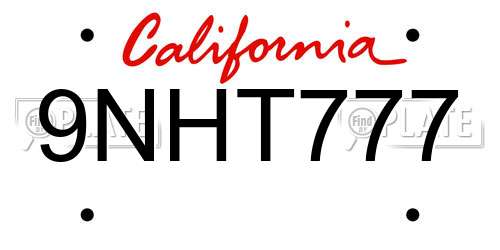 9NHT777 California License Plate